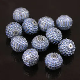 10x11mm Faceted Round Sphere, Blue Denim Silver Beads, 12" strand