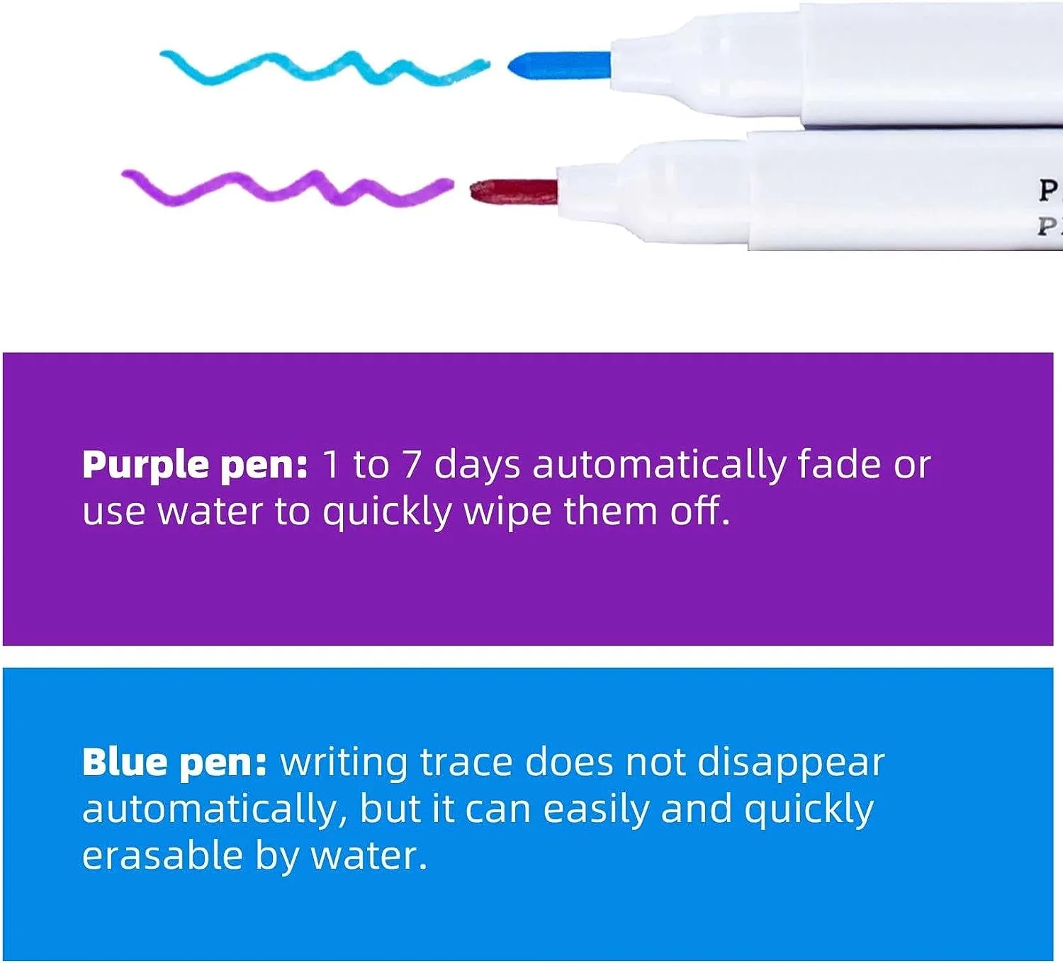 12 Pcs Disappearing Ink Pen Water Soluble Pens Fabric Markers Pens for Sewing Art DIY Tracing Embroidery Supplies (Blue, Purple)