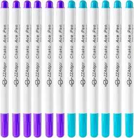 12 Pcs Disappearing Ink Pen Water Soluble Pens Fabric Markers Pens for Sewing Art DIY Tracing Embroidery Supplies (Blue, Purple)