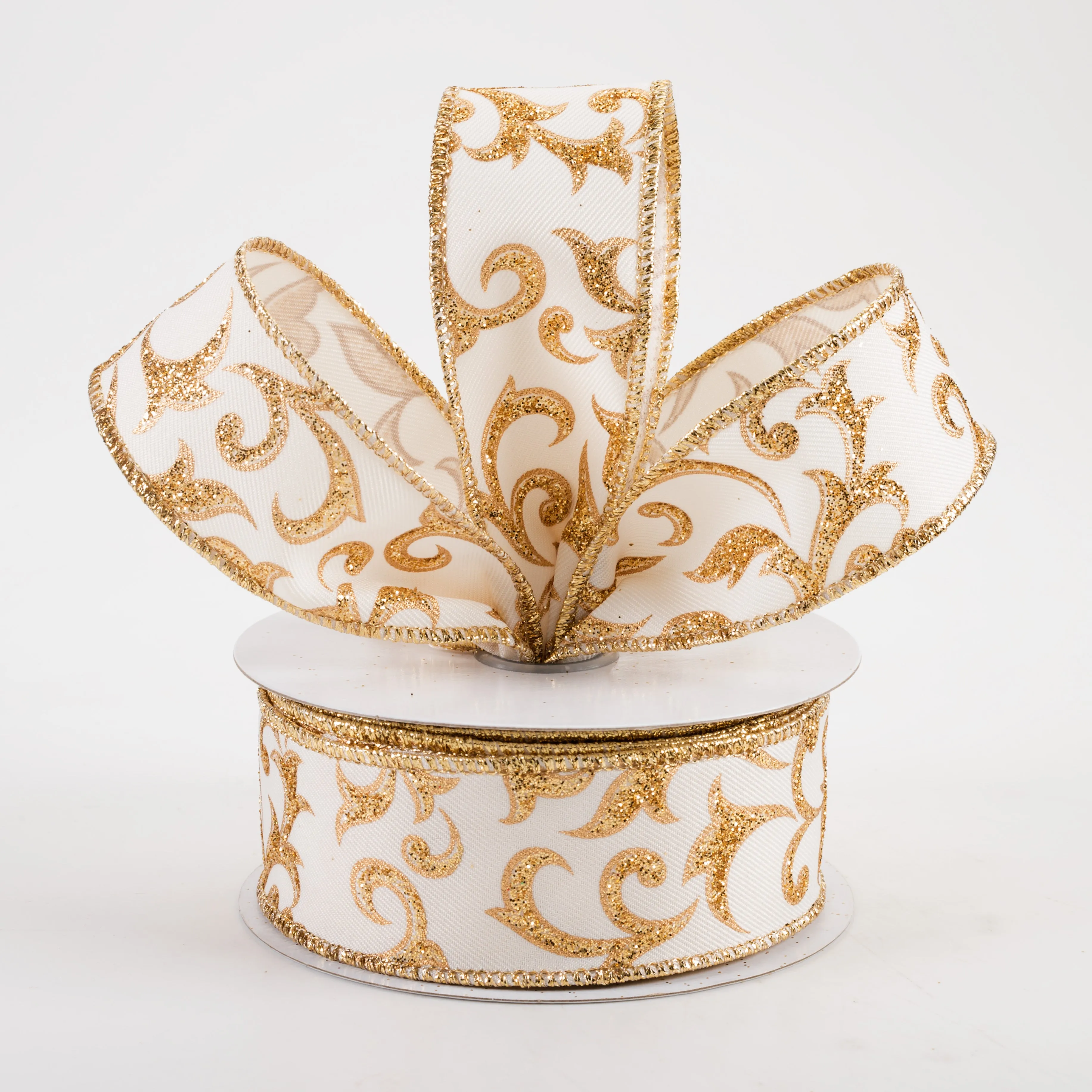 1.5" Acanthus Leaf Ribbon: Ivory & Gold (10 Yards)