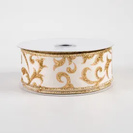 1.5" Acanthus Leaf Ribbon: Ivory & Gold (10 Yards)