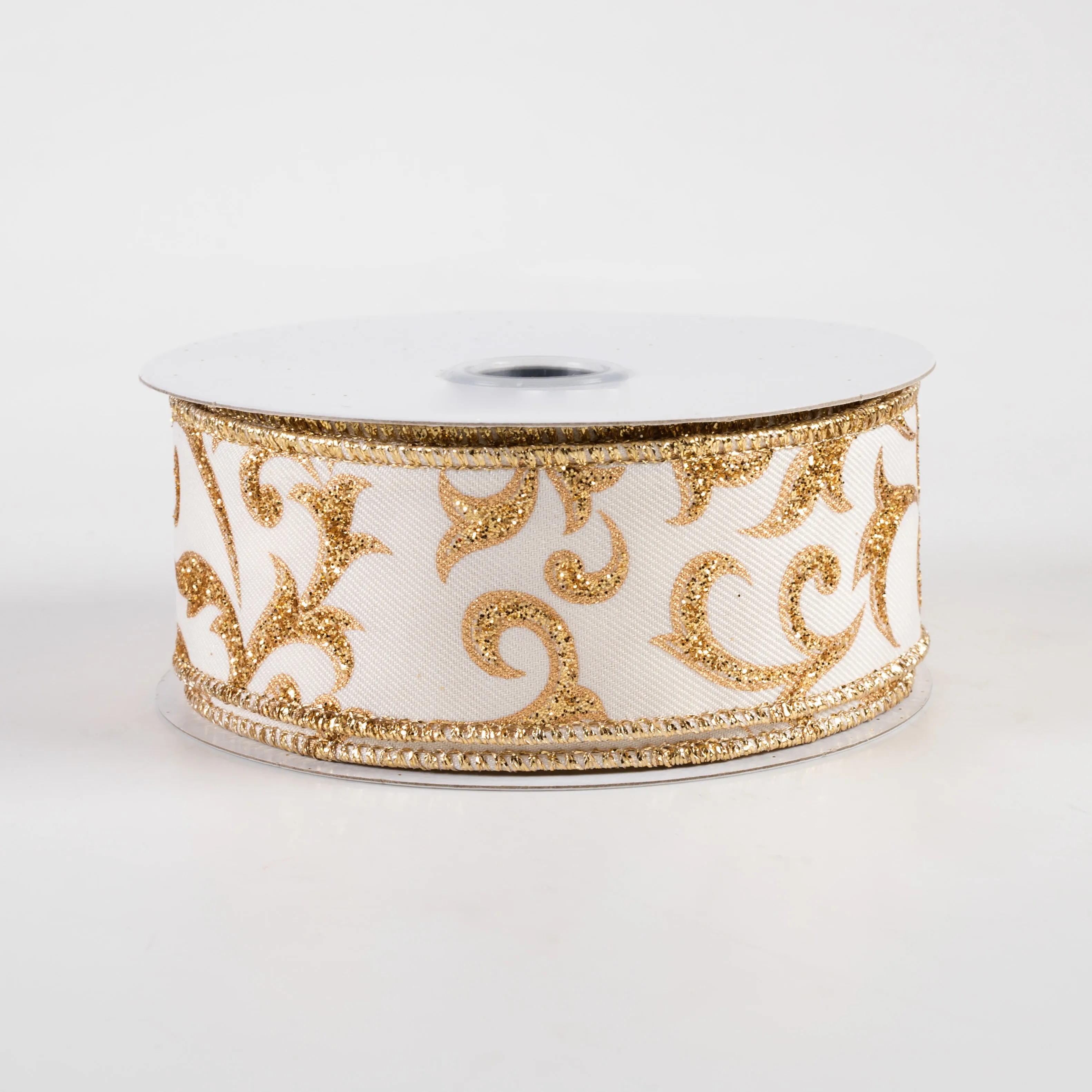 1.5" Acanthus Leaf Ribbon: Ivory & Gold (10 Yards)