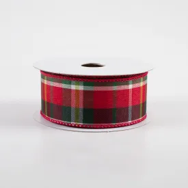 1.5" Allen Plaid Ribbon: Red, Emerald, Lime, White (10 Yards)