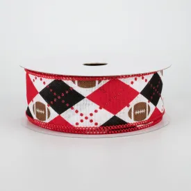 1.5" Argyle Footballs Ribbon: Black & Red (10 Yards)