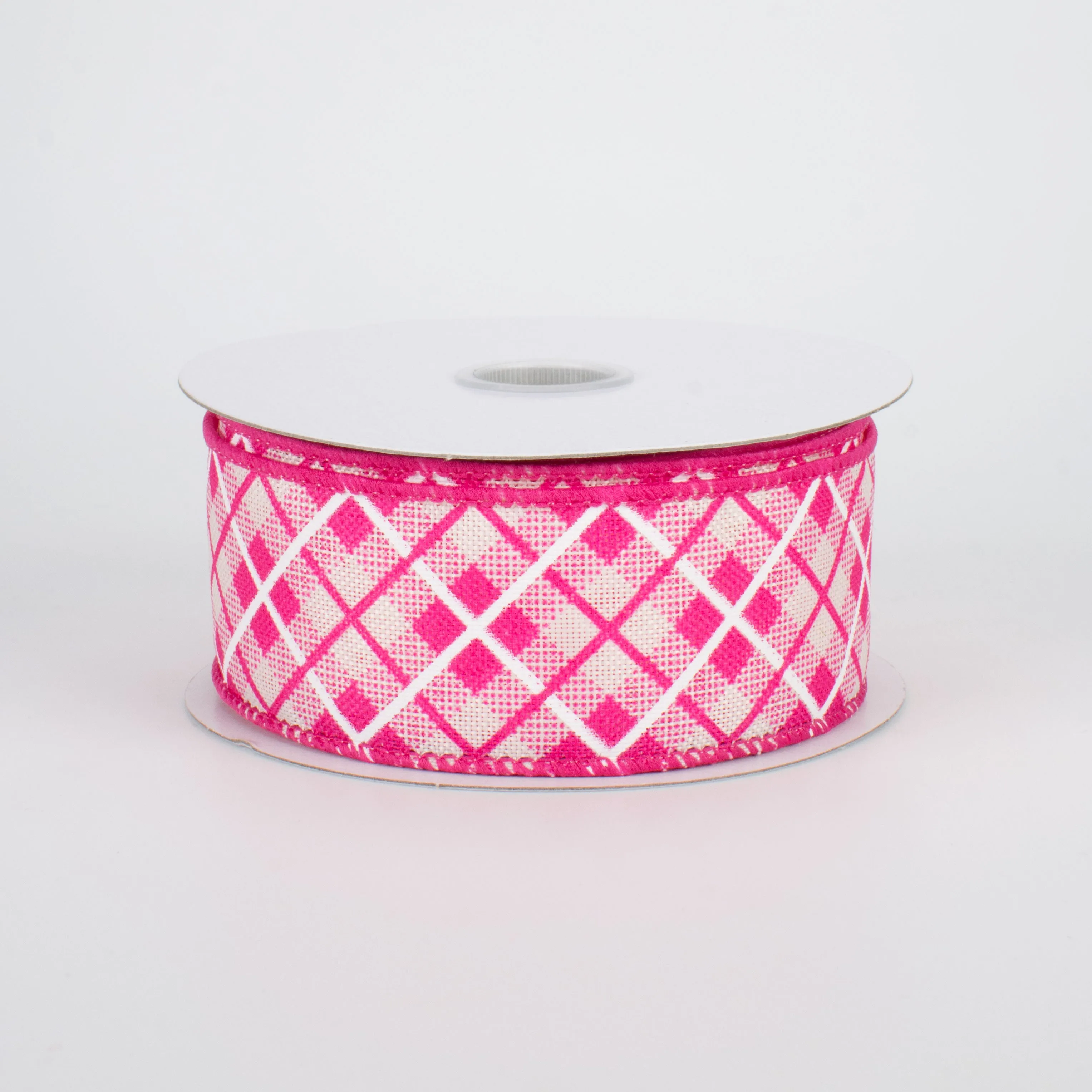 1.5" Argyle Plaid Ribbon: Fuchsia (10 Yards)