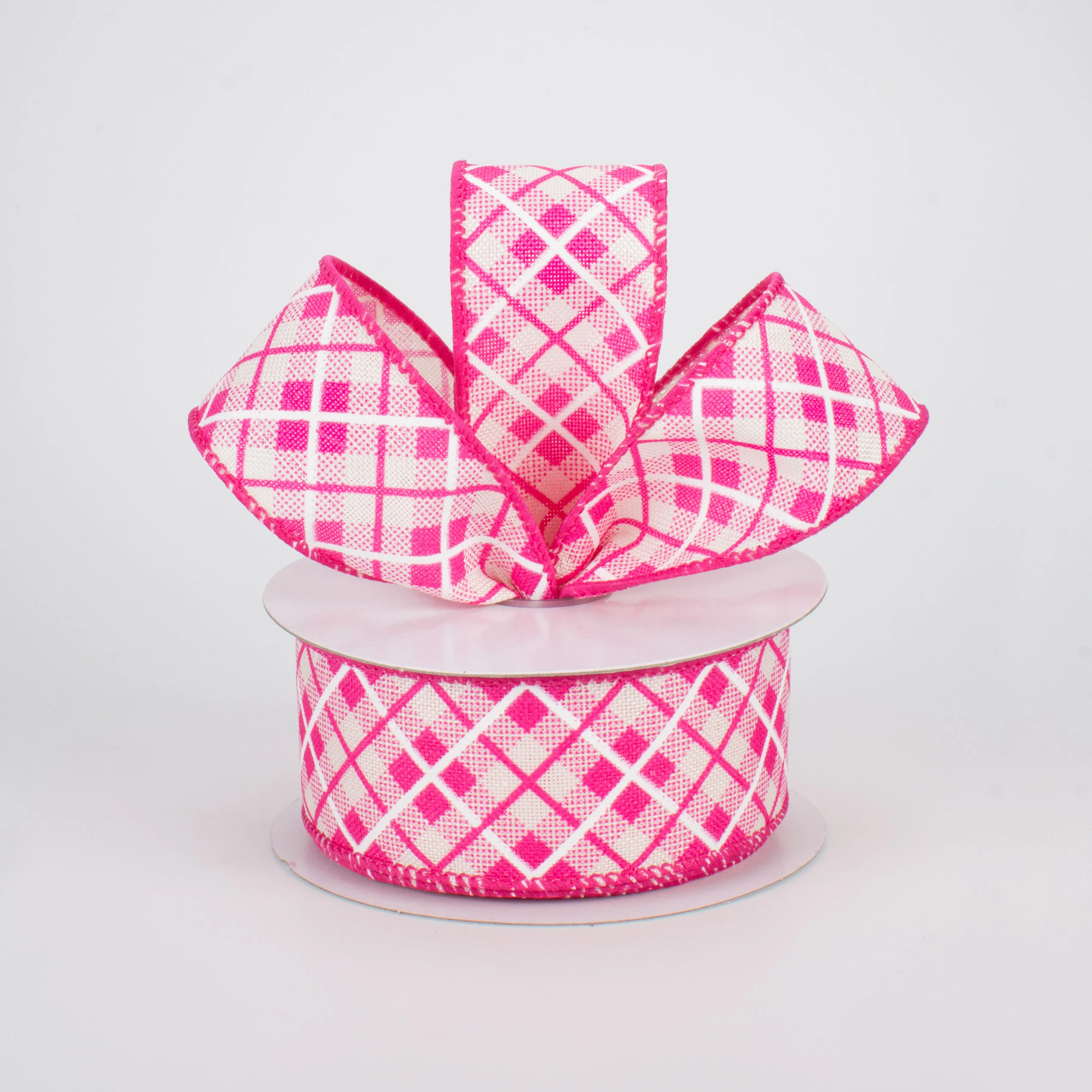 1.5" Argyle Plaid Ribbon: Fuchsia (10 Yards)