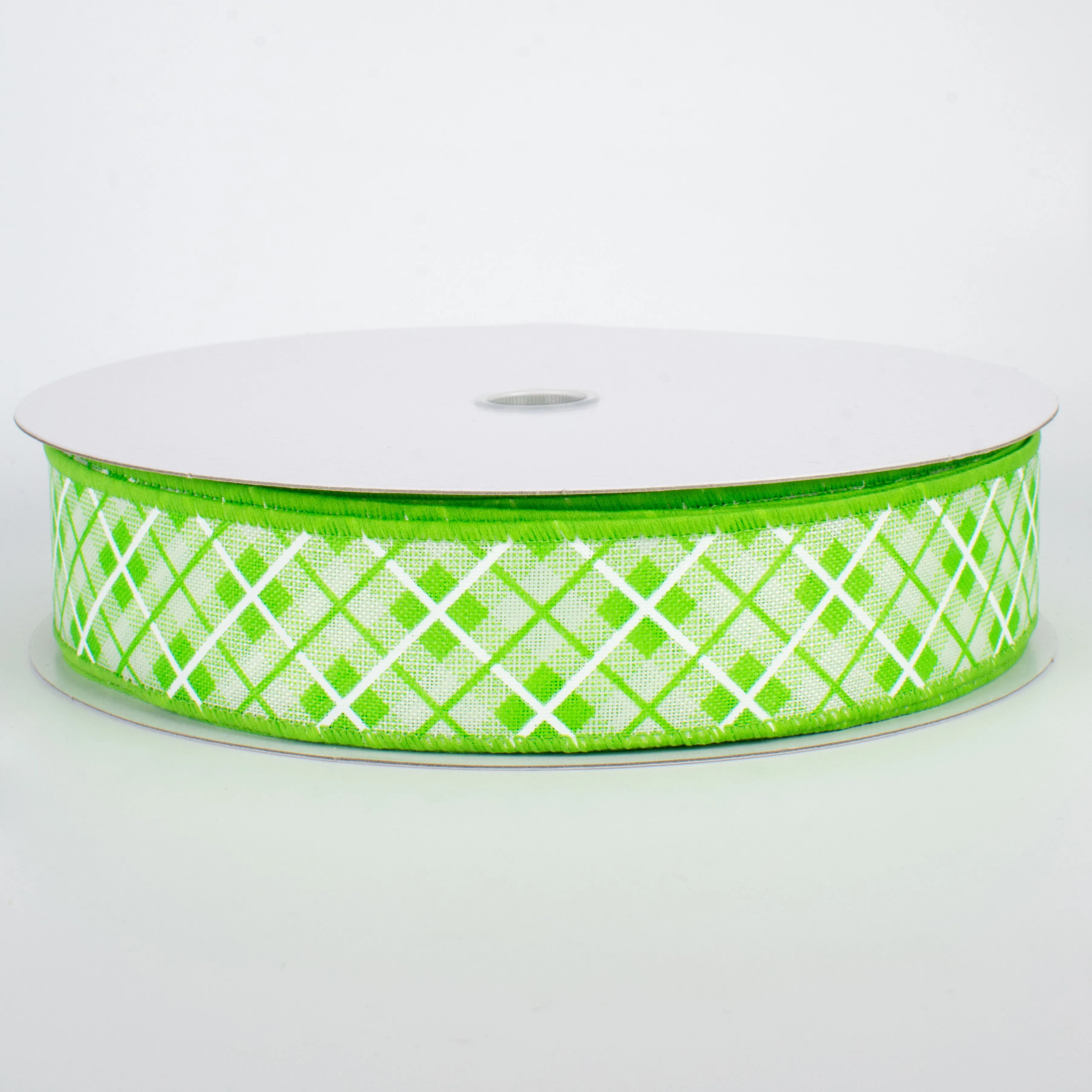 1.5" Argyle Plaid Ribbon: Lime (50 Yards)