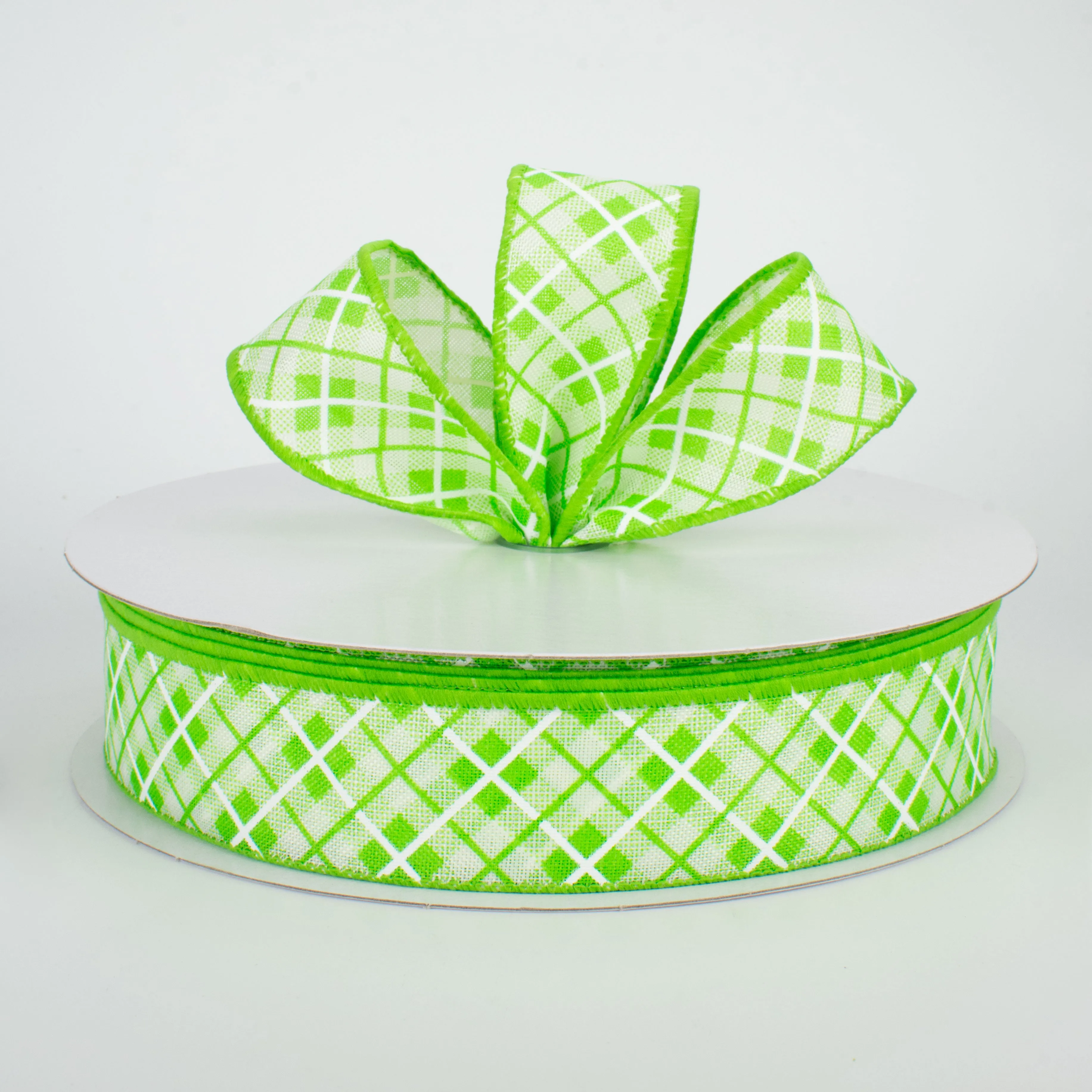 1.5" Argyle Plaid Ribbon: Lime (50 Yards)