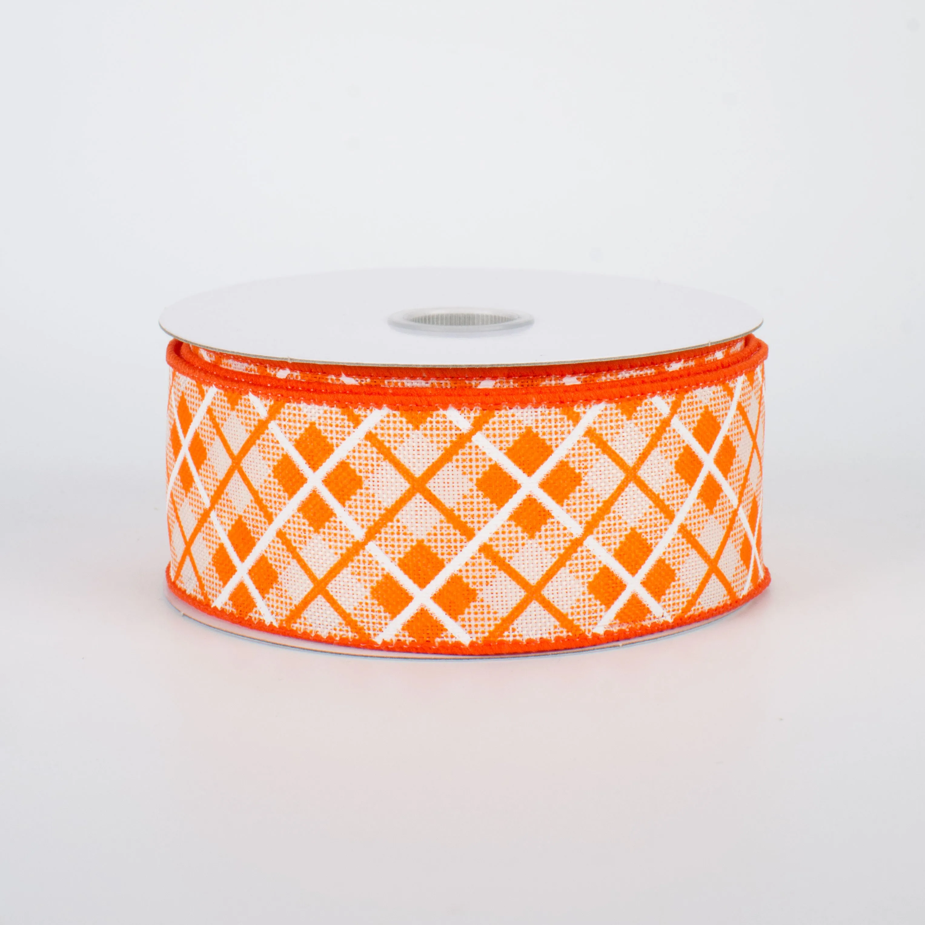 1.5" Argyle Plaid Ribbon: Orange (10 Yards)