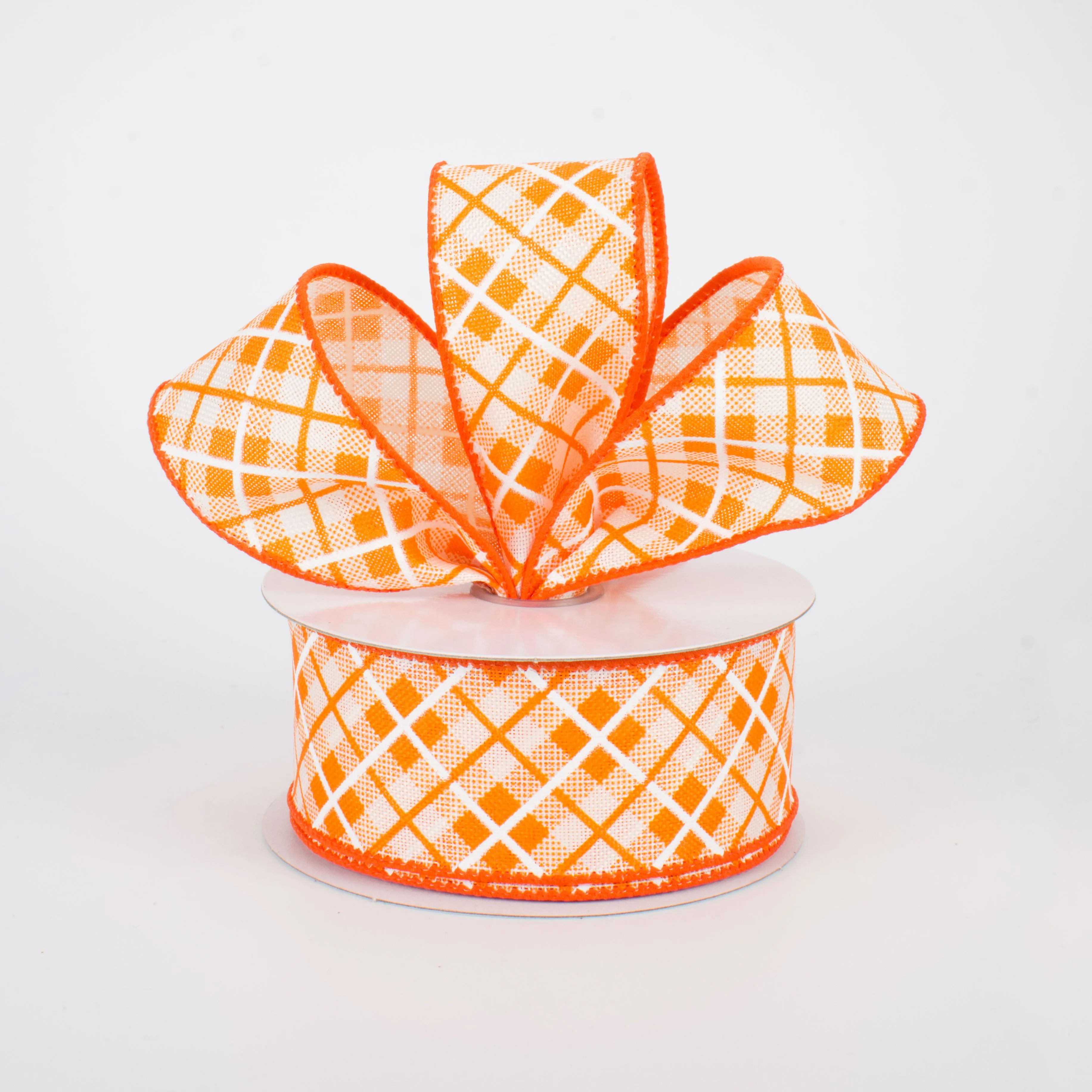 1.5" Argyle Plaid Ribbon: Orange (10 Yards)