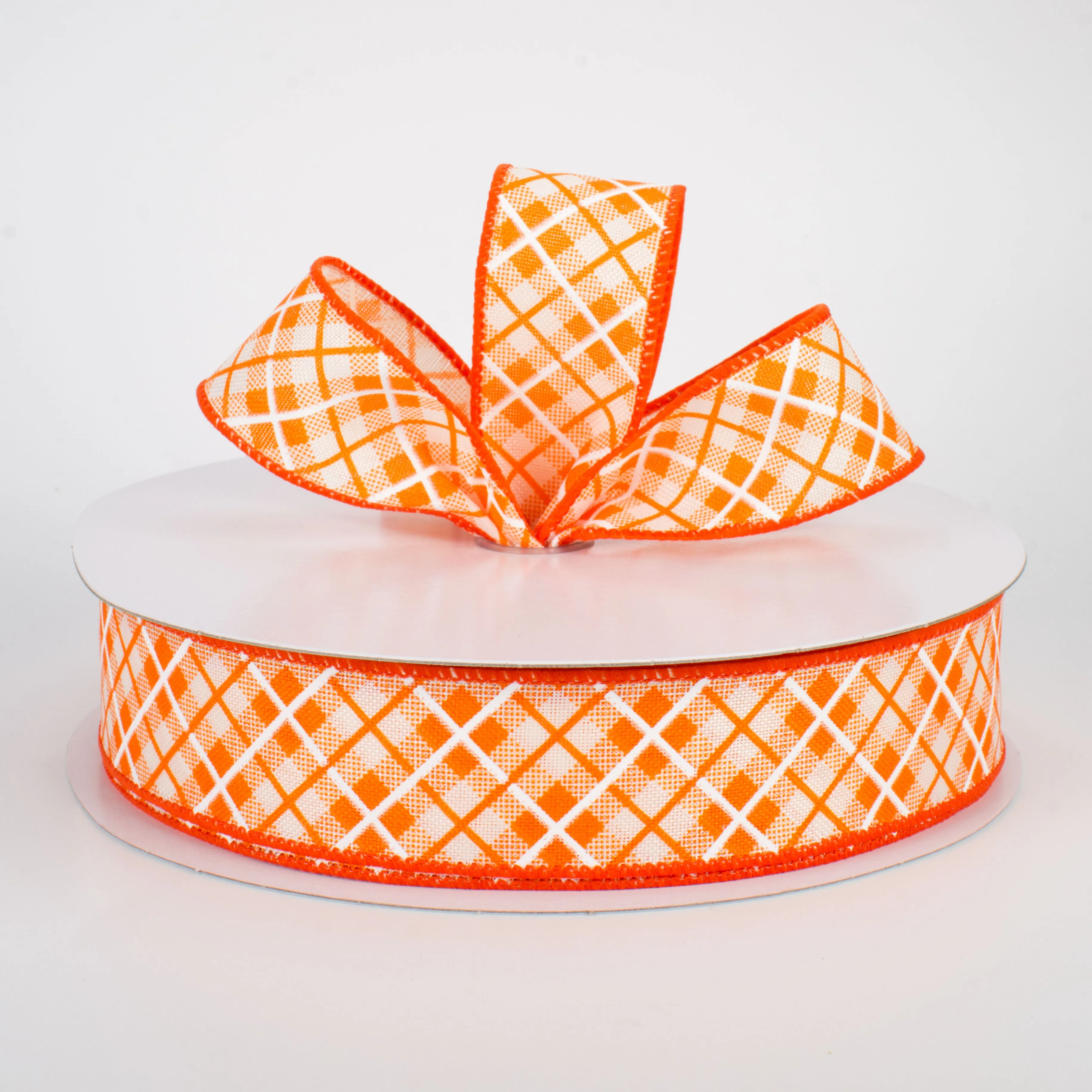 1.5" Argyle Plaid Ribbon: Orange (50 Yards)
