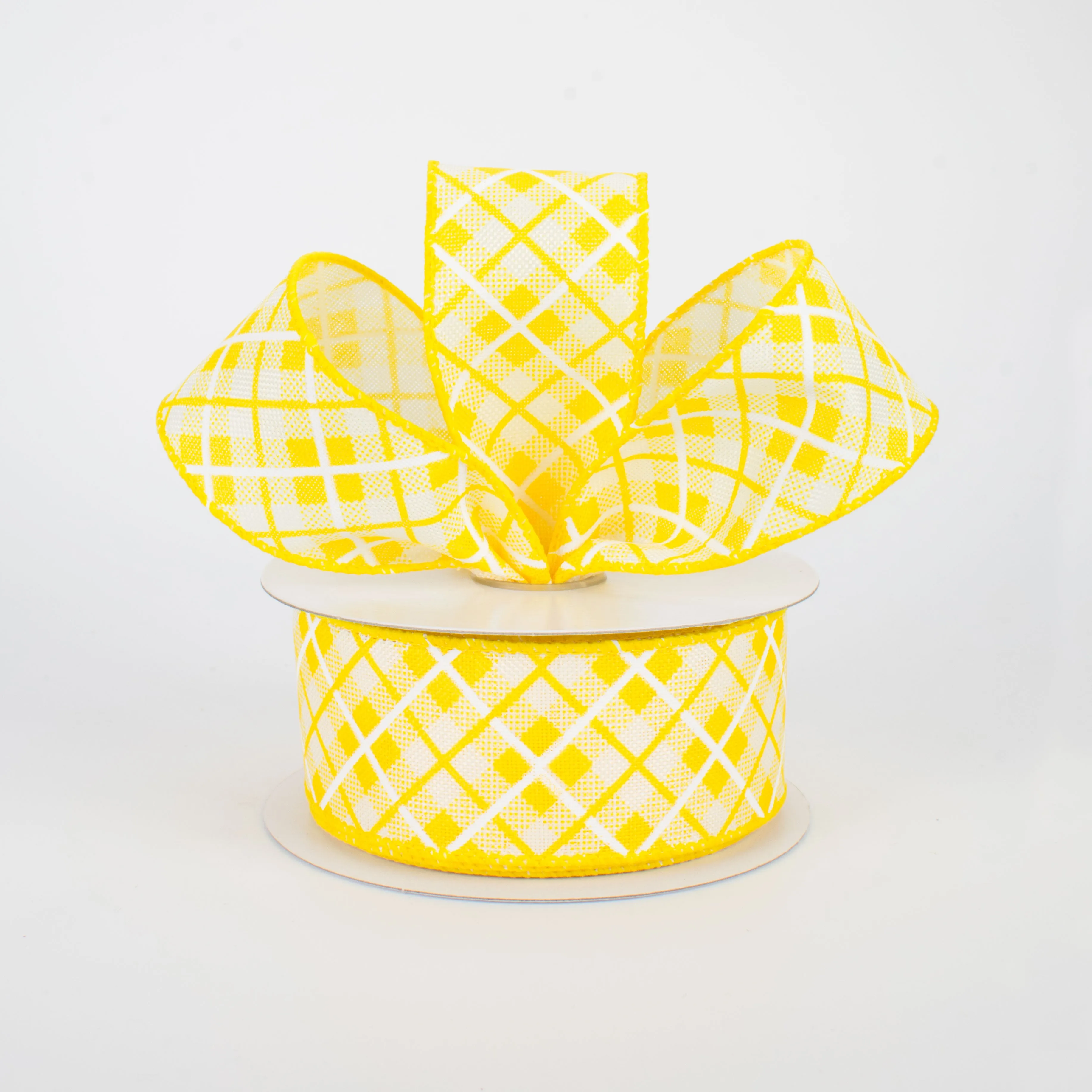 1.5" Argyle Plaid Ribbon: Yellow (10 Yards)
