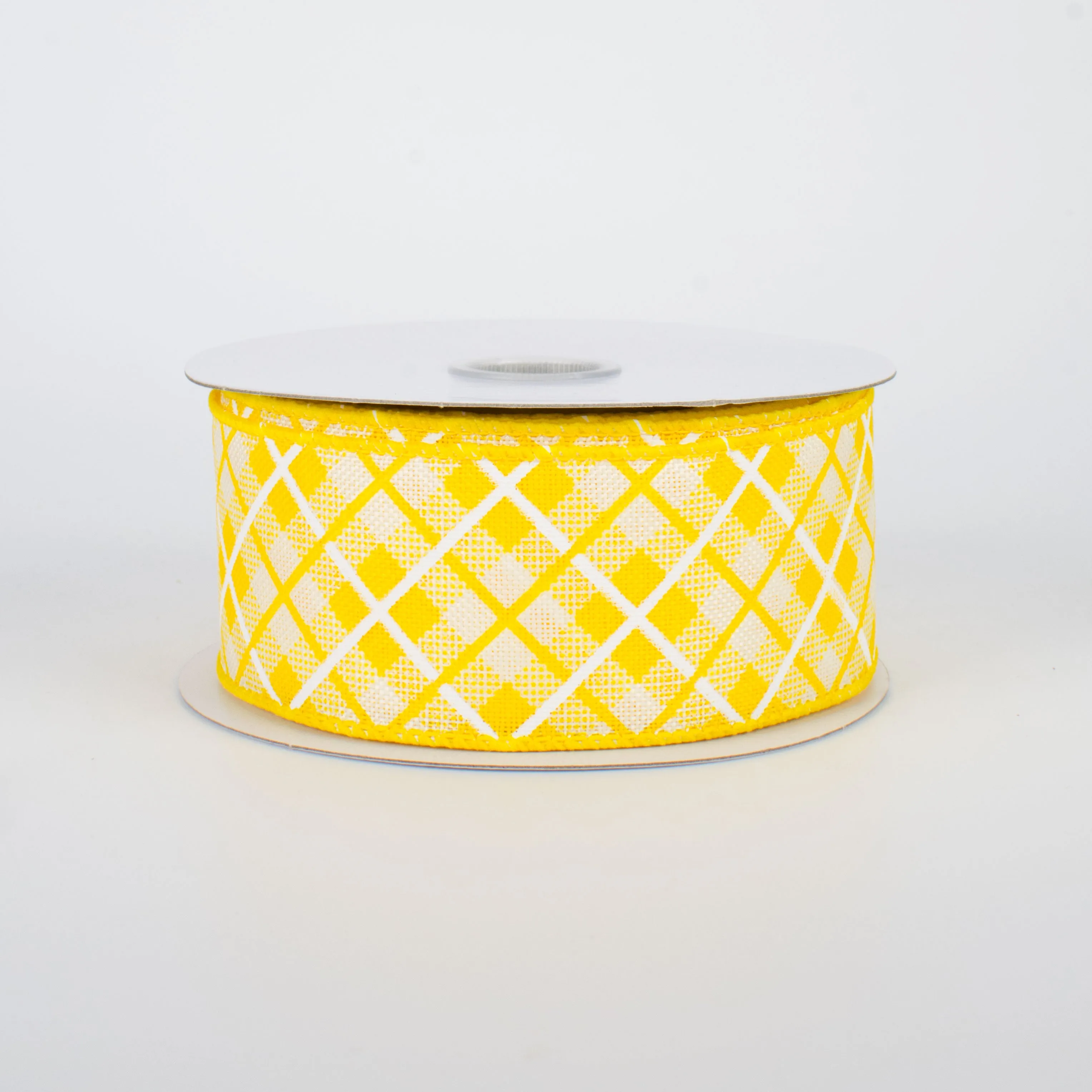 1.5" Argyle Plaid Ribbon: Yellow (10 Yards)