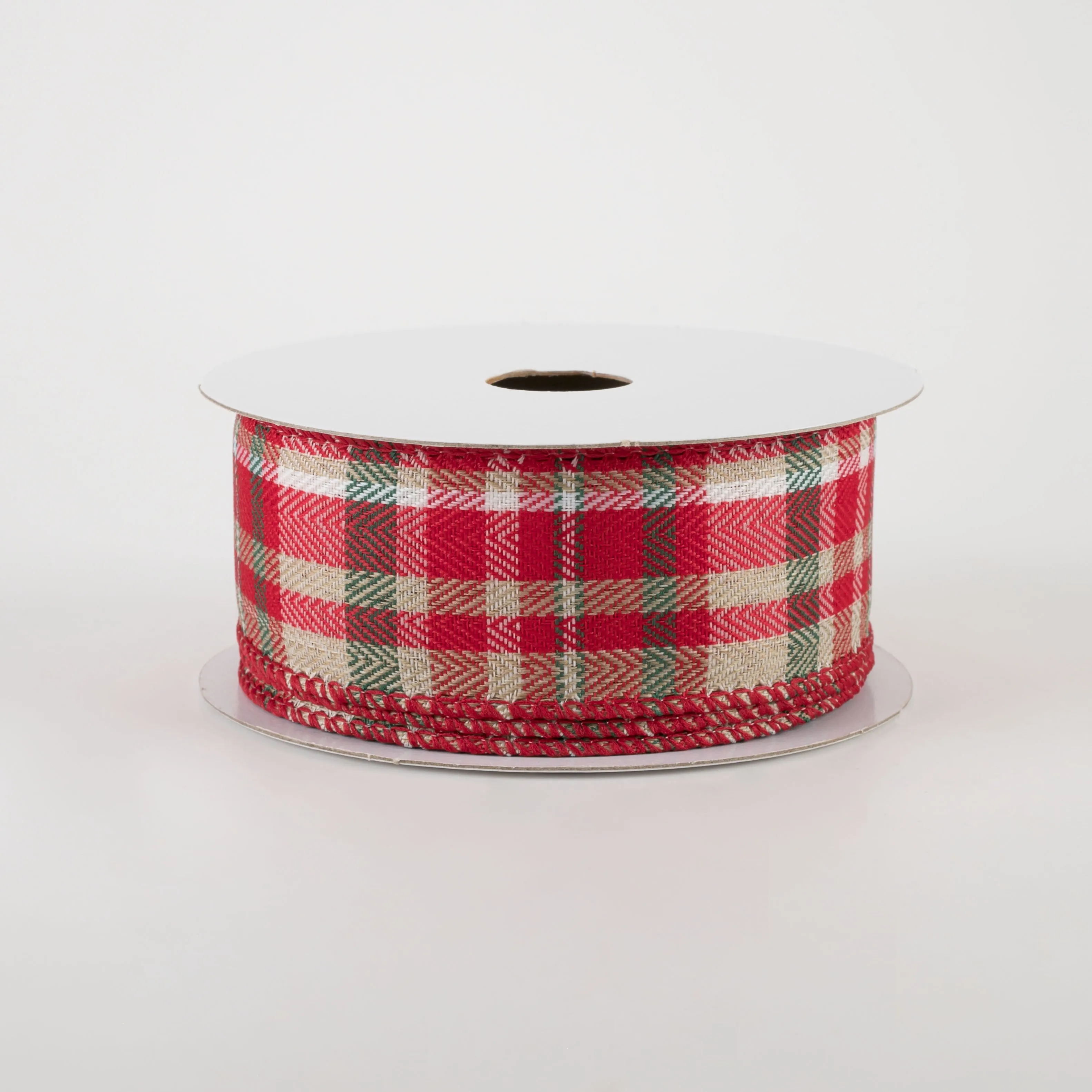 1.5" Aspen Plaid Ribbon: Natural, Green, Red, Ivory, White (10 Yards)