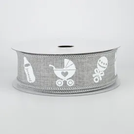 1.5" Baby Rattle, Pram, Bottle Ribbon: Light Grey (10 Yards)