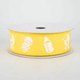 1.5" Baby Rattle, Pram, Bottle Ribbon: Yellow (10 Yards)