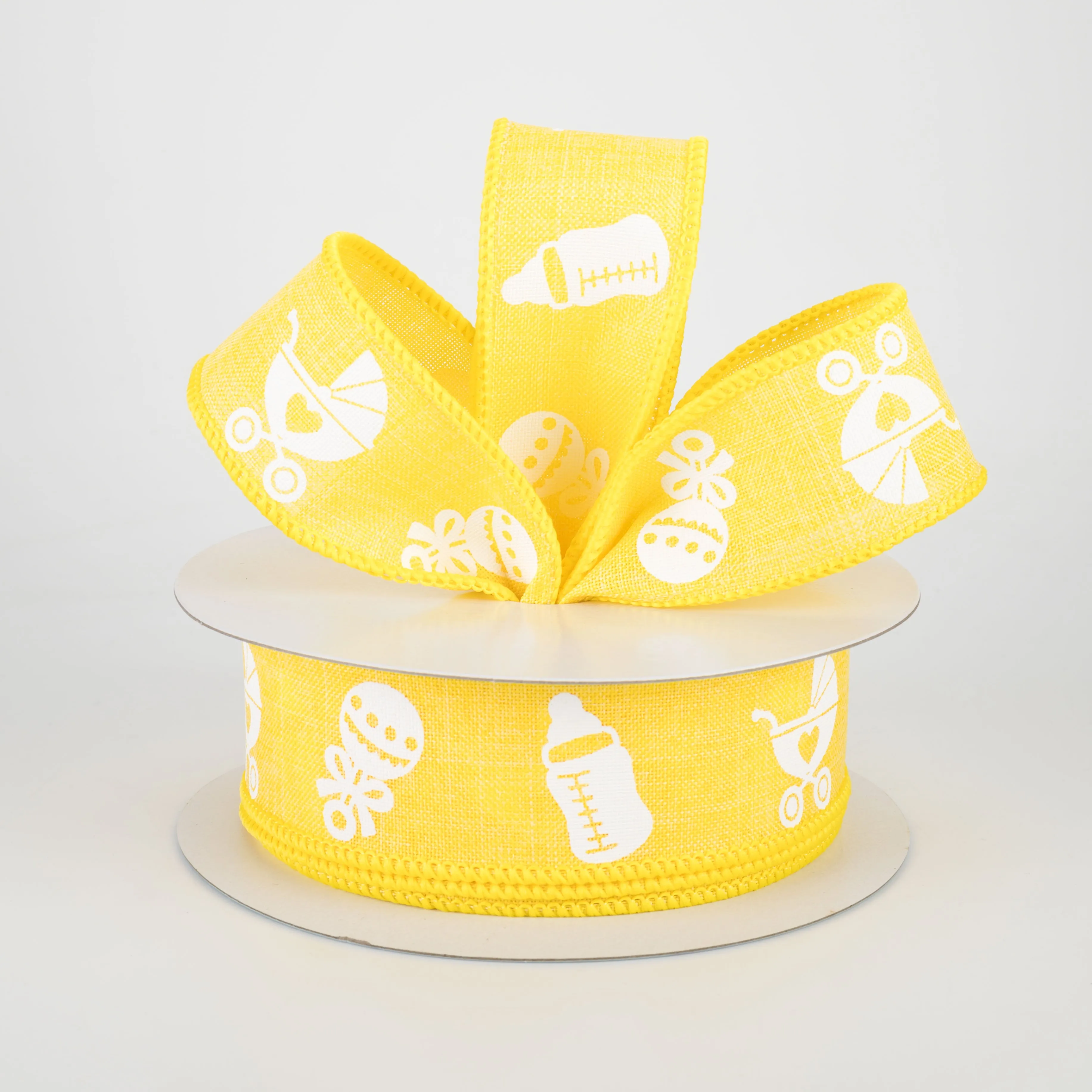 1.5" Baby Rattle, Pram, Bottle Ribbon: Yellow (10 Yards)