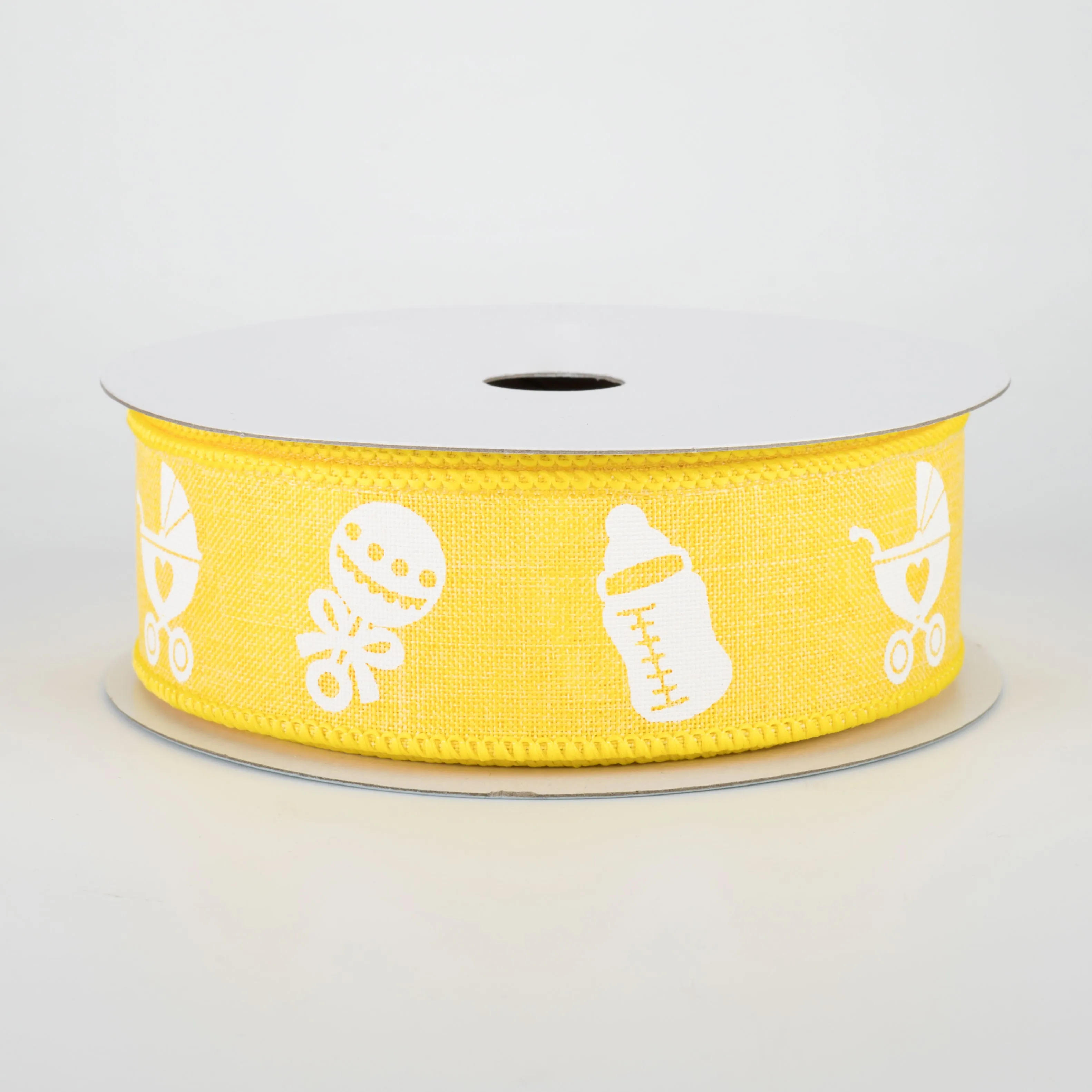 1.5" Baby Rattle, Pram, Bottle Ribbon: Yellow (10 Yards)