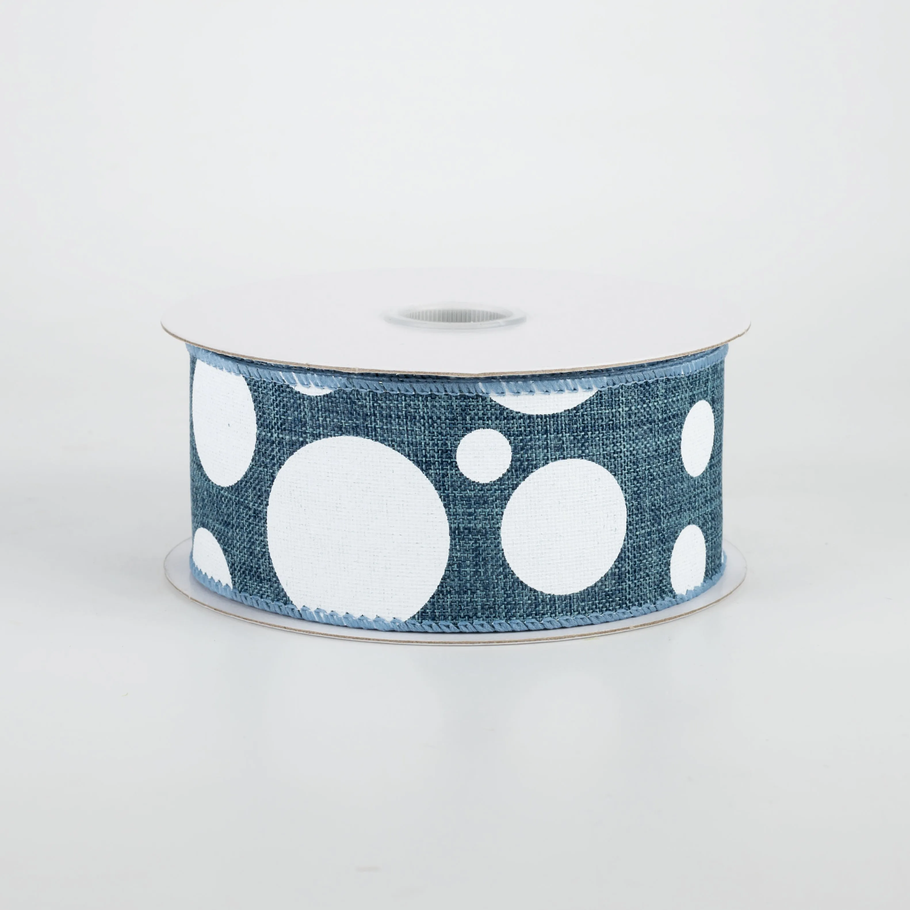 1.5" Big & Small Dots Ribbon: Denim & White (10 Yards)