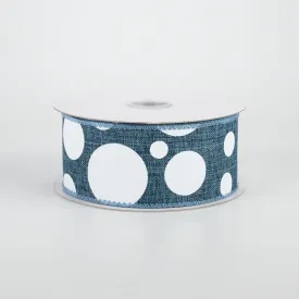 1.5" Big & Small Dots Ribbon: Denim & White (10 Yards)