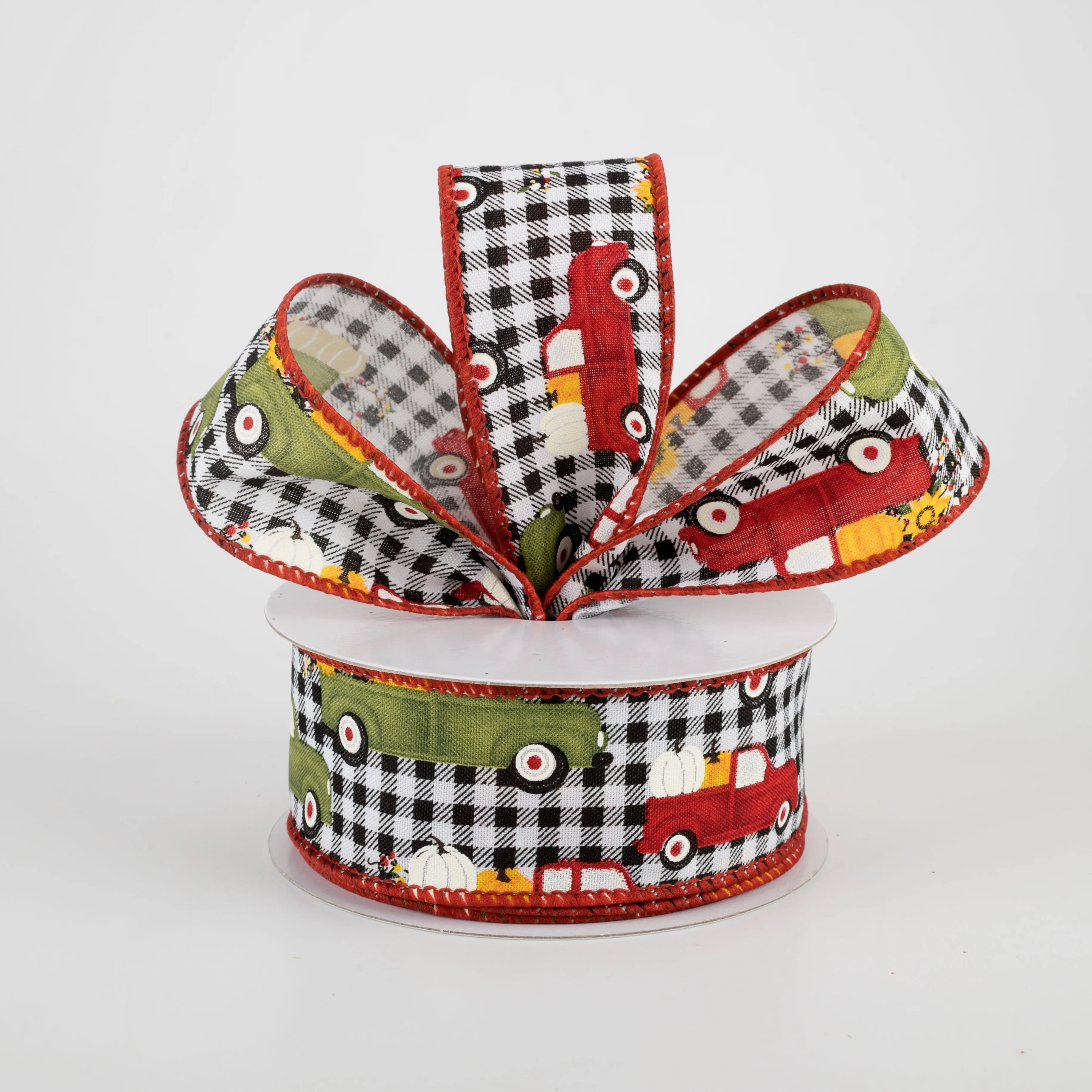 1.5" Black & White Buffalo Plaid Pumpkin Truck Ribbon (10 Yards)