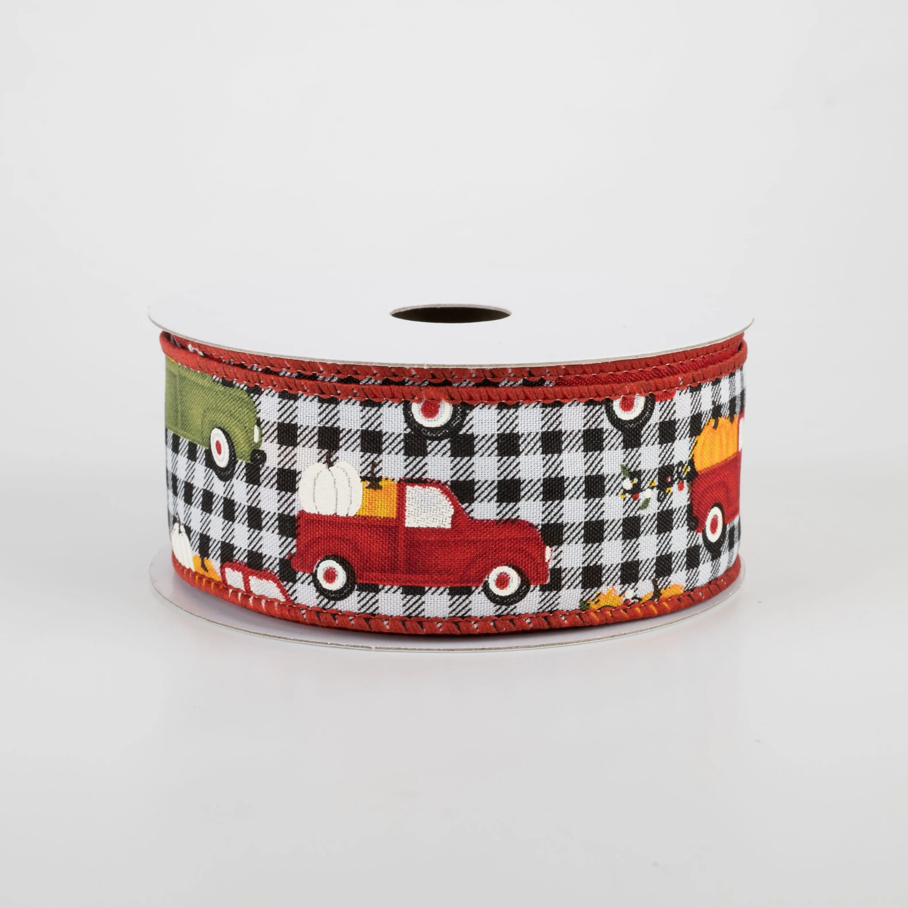 1.5" Black & White Buffalo Plaid Pumpkin Truck Ribbon (10 Yards)