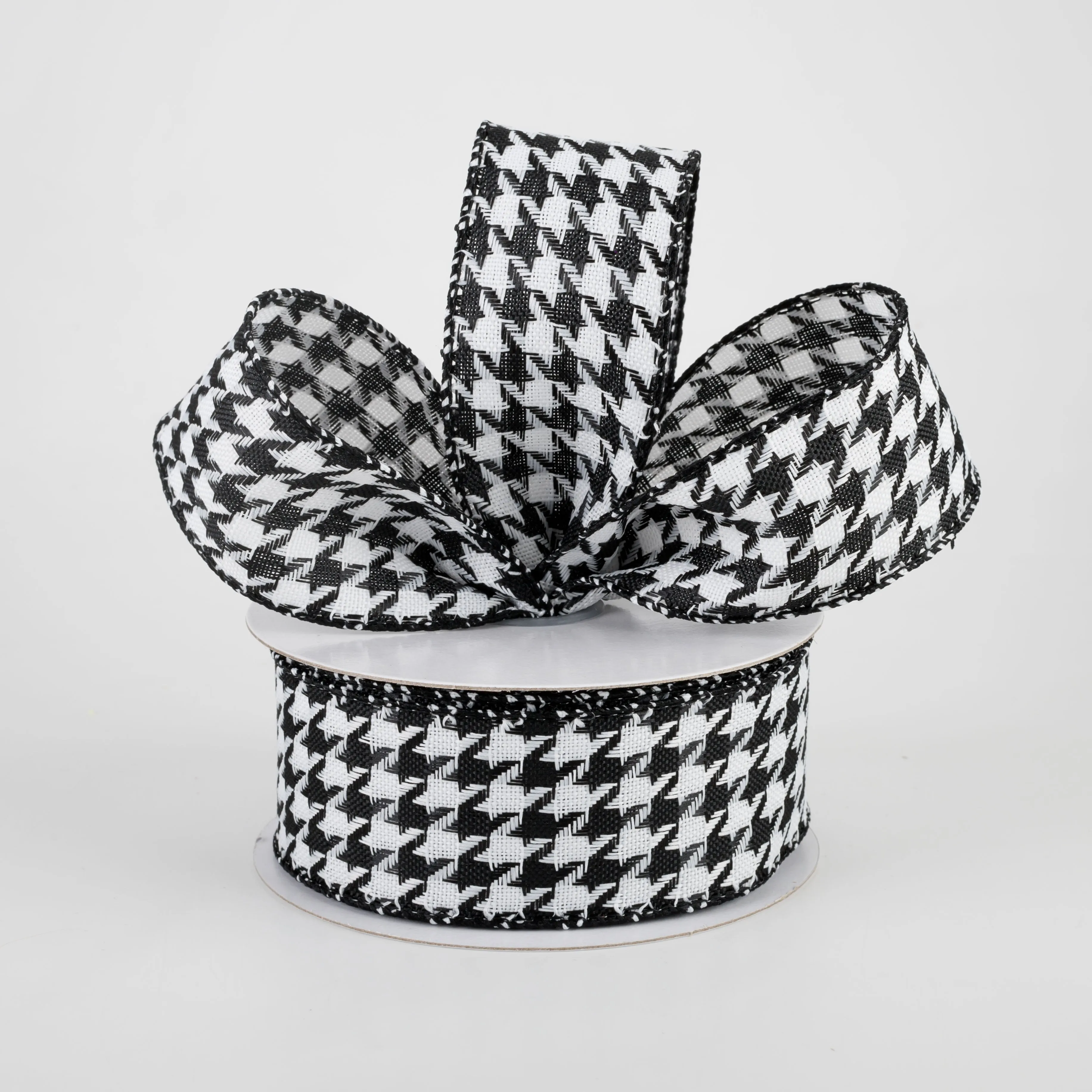 1.5" Black & White Woven Houndstooth Ribbon (10 Yards)