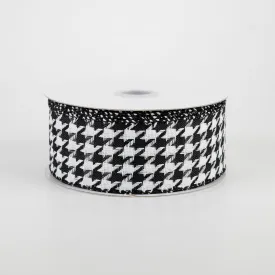 1.5" Black & White Woven Houndstooth Ribbon (10 Yards)