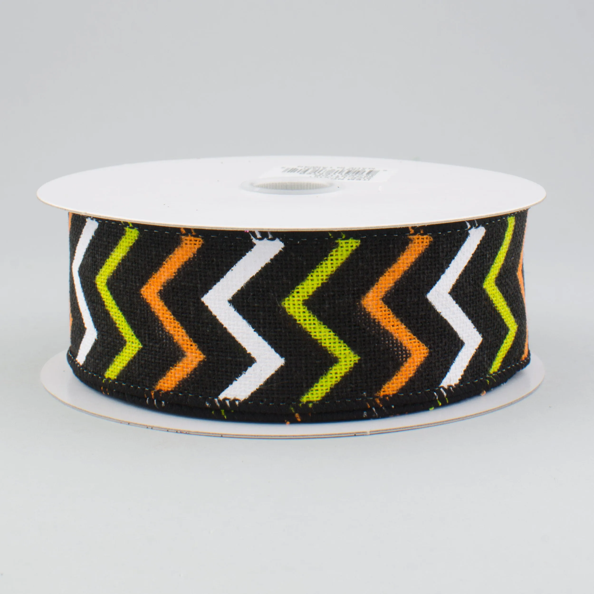1.5" Black Canvas Chevron Ribbon: Orange, Lime, White (10 Yards)