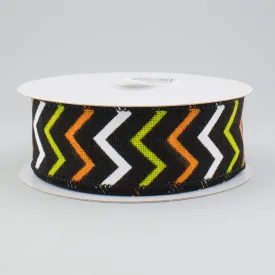 1.5" Black Canvas Chevron Ribbon: Orange, Lime, White (10 Yards)