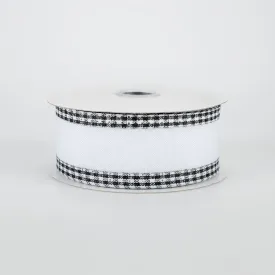 1.5" Black Gingham Edge Ribbon: White (10 Yards)