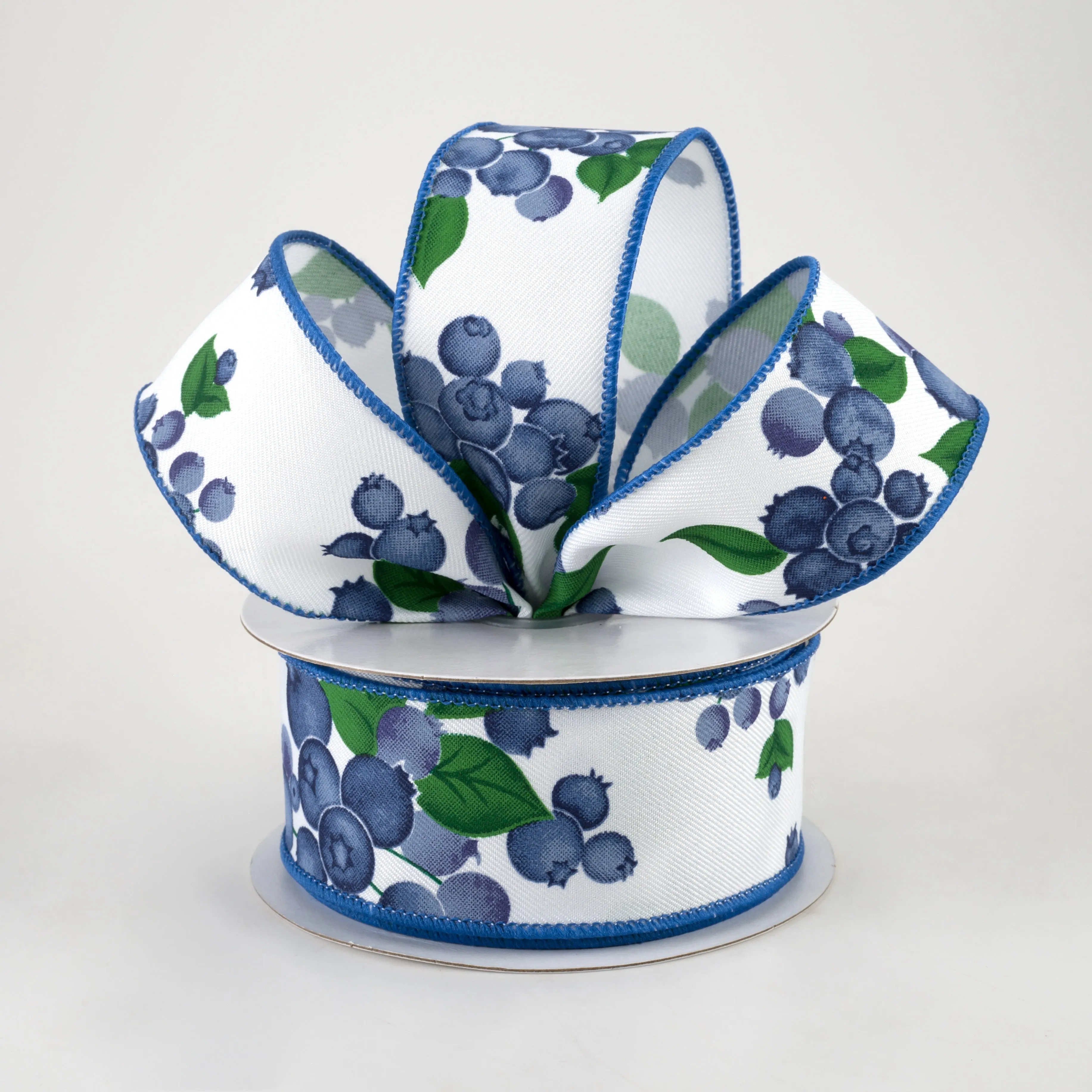 1.5" Blueberries Ribbon: White (10 Yards)