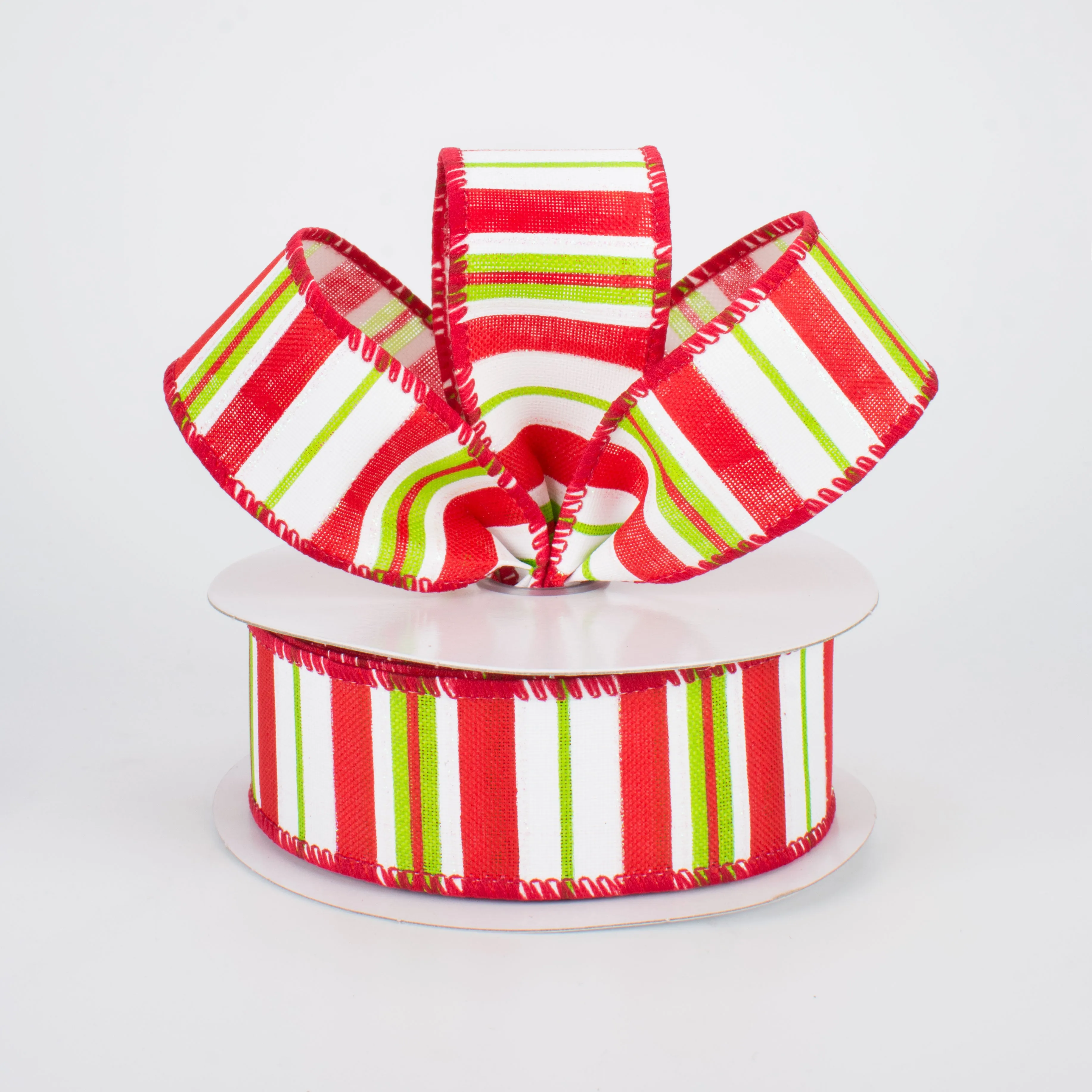 1.5" Bright Christmas Stripes on Canvas Ribbon (10 Yards)