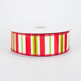 1.5" Bright Christmas Stripes on Canvas Ribbon (10 Yards)