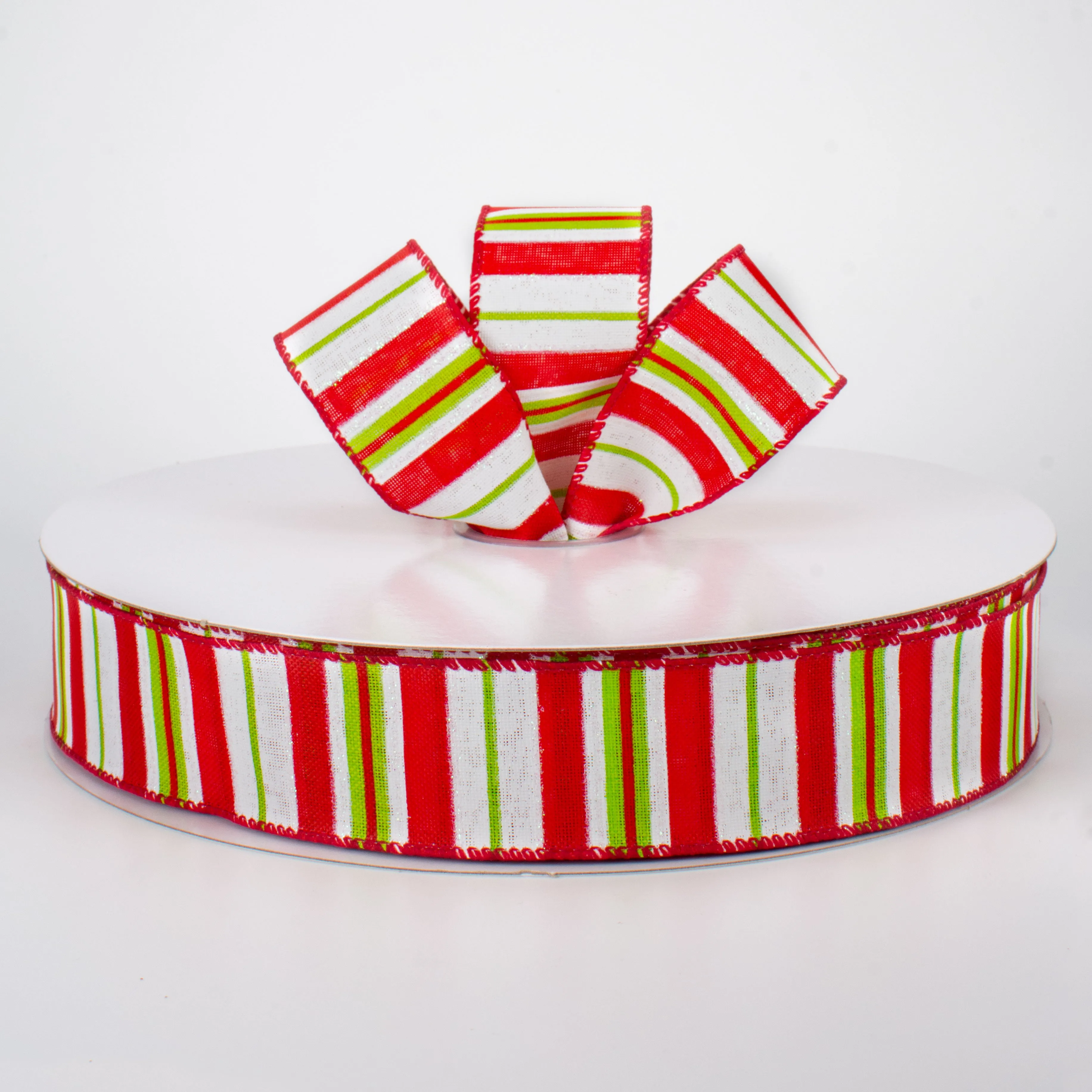 1.5" Bright Christmas Stripes on Canvas Ribbon (50 Yards)