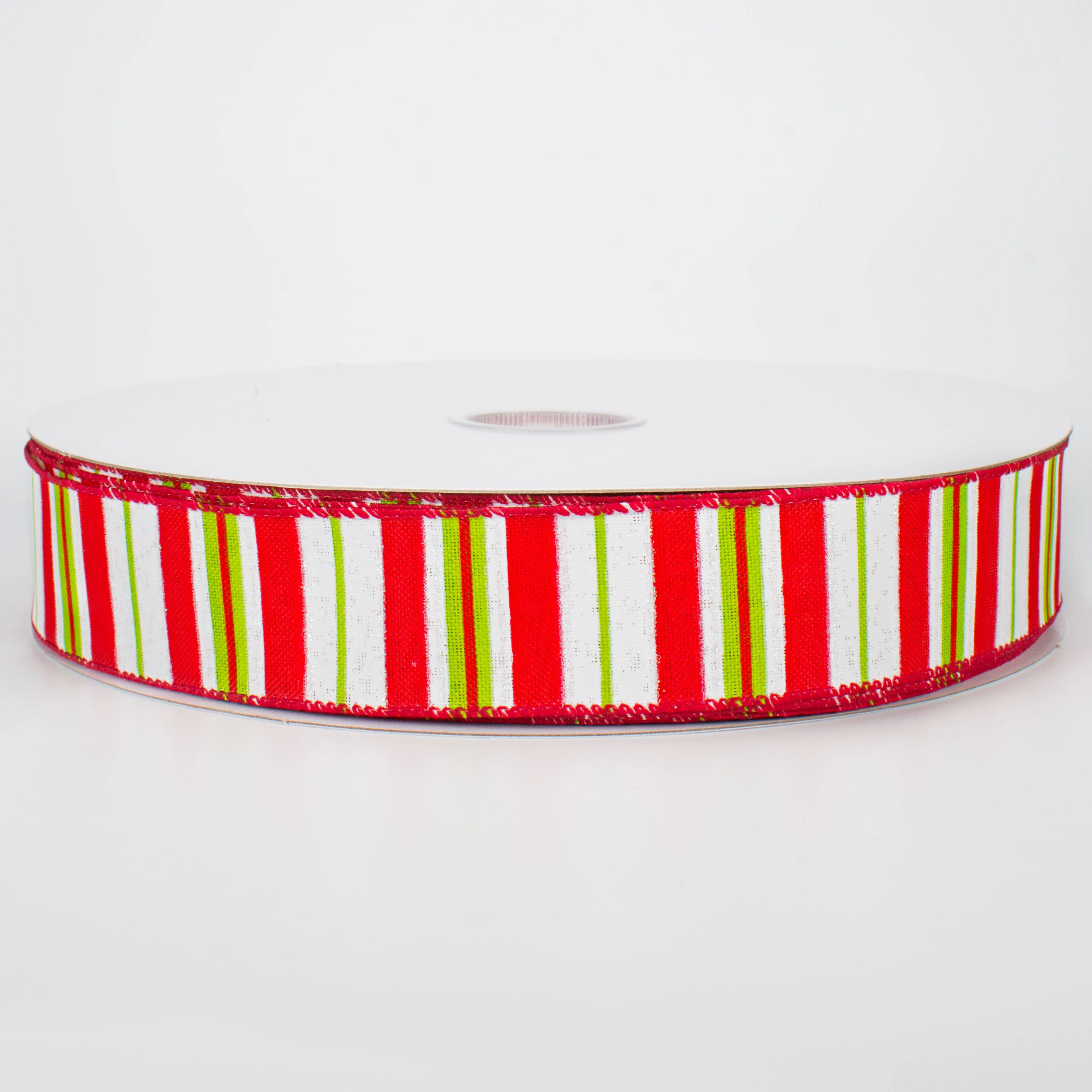 1.5" Bright Christmas Stripes on Canvas Ribbon (50 Yards)