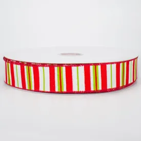 1.5" Bright Christmas Stripes on Canvas Ribbon (50 Yards)