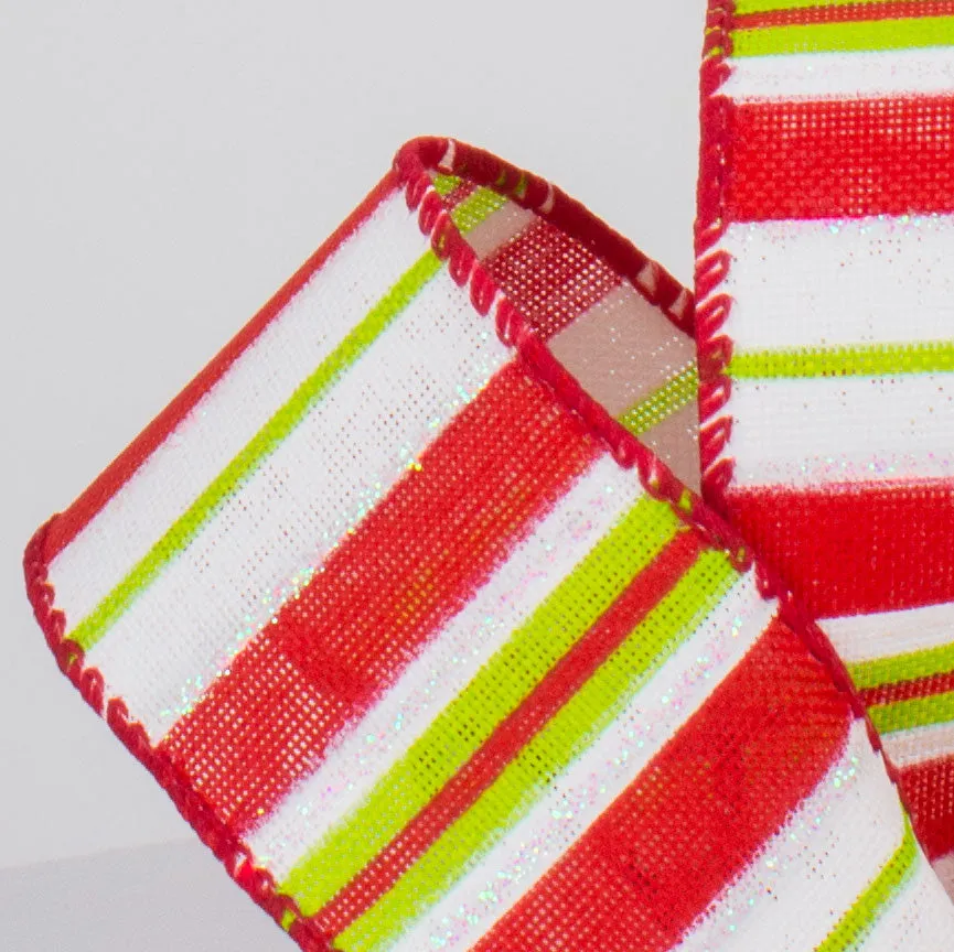 1.5" Bright Christmas Stripes on Canvas Ribbon (50 Yards)