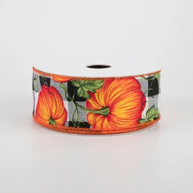 1.5" Buffalo Plaid With Orange Pumpkins: Black & White (10 Yards)