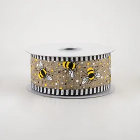 1.5" Bumble Bee Stripe Edge Ribbon: Light Beige (10 Yards)