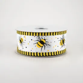 1.5" Bumble Bee Stripe Edge Ribbon: White (10 Yards)