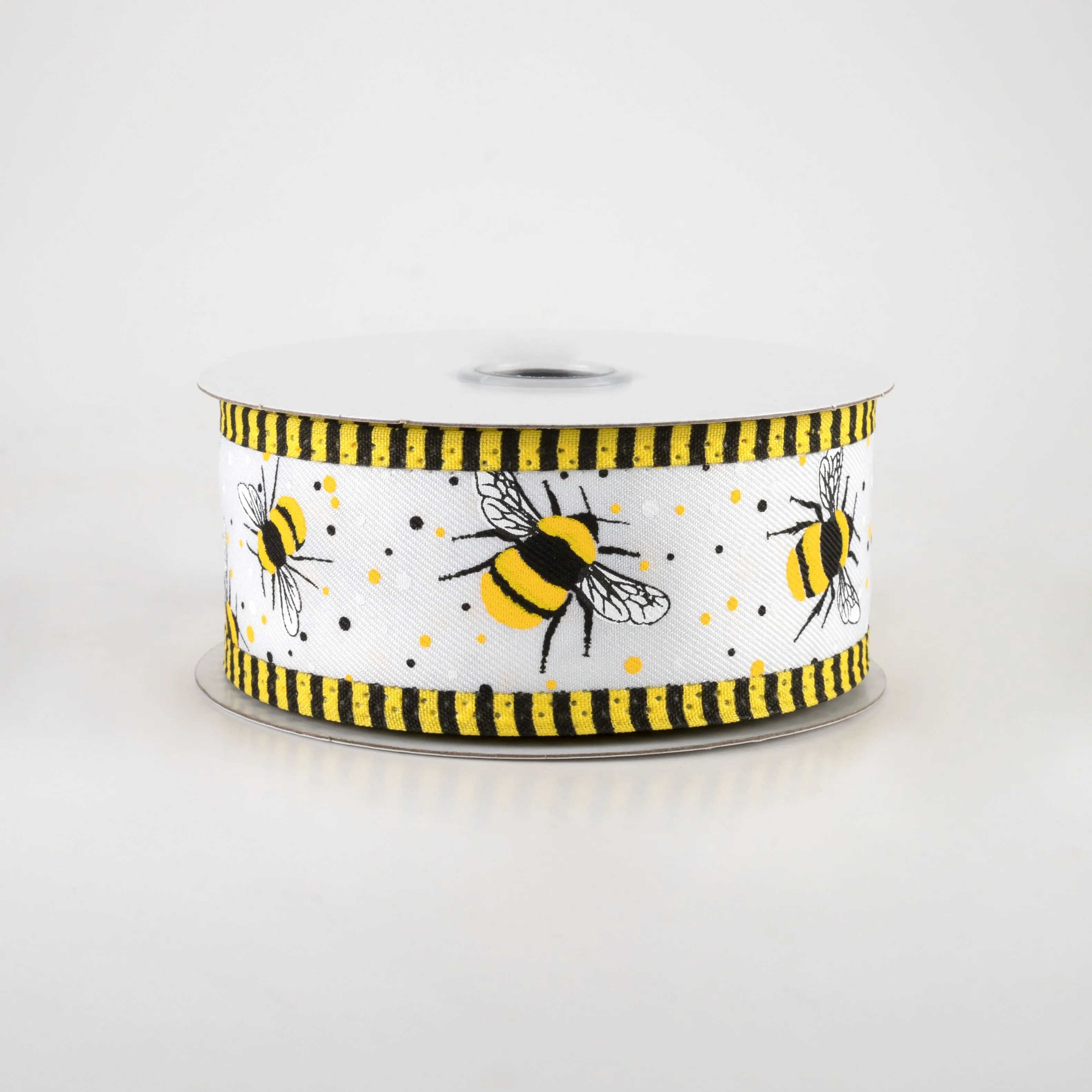 1.5" Bumble Bee Stripe Edge Ribbon: White (10 Yards)
