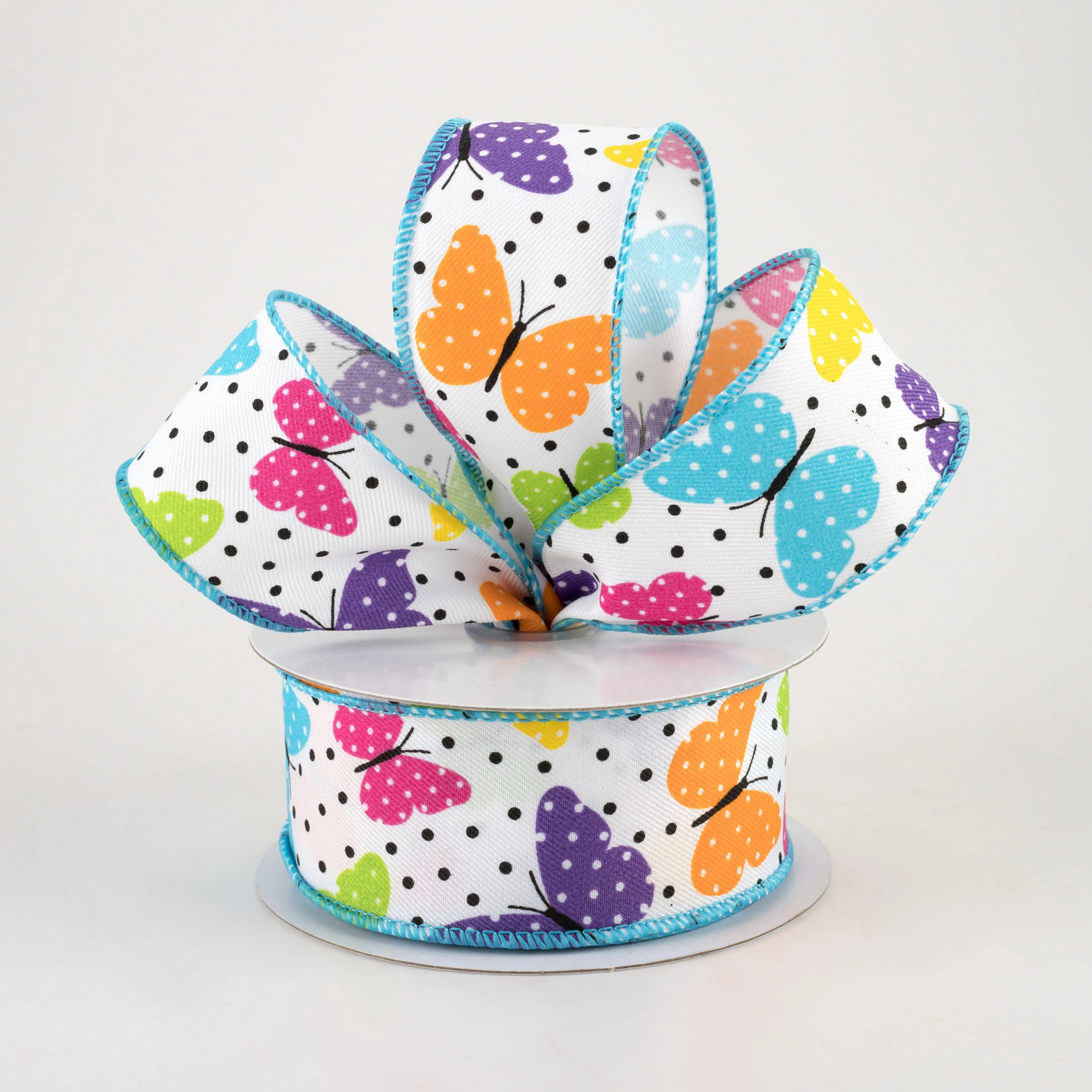 1.5" Butterflies & Dots Ribbon: Bright Multi (10 Yards)