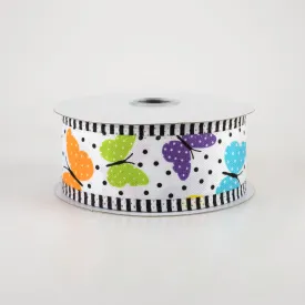 1.5" Butterflies & Dots Stripe Edge Ribbon: Bright Multi (10 Yards)