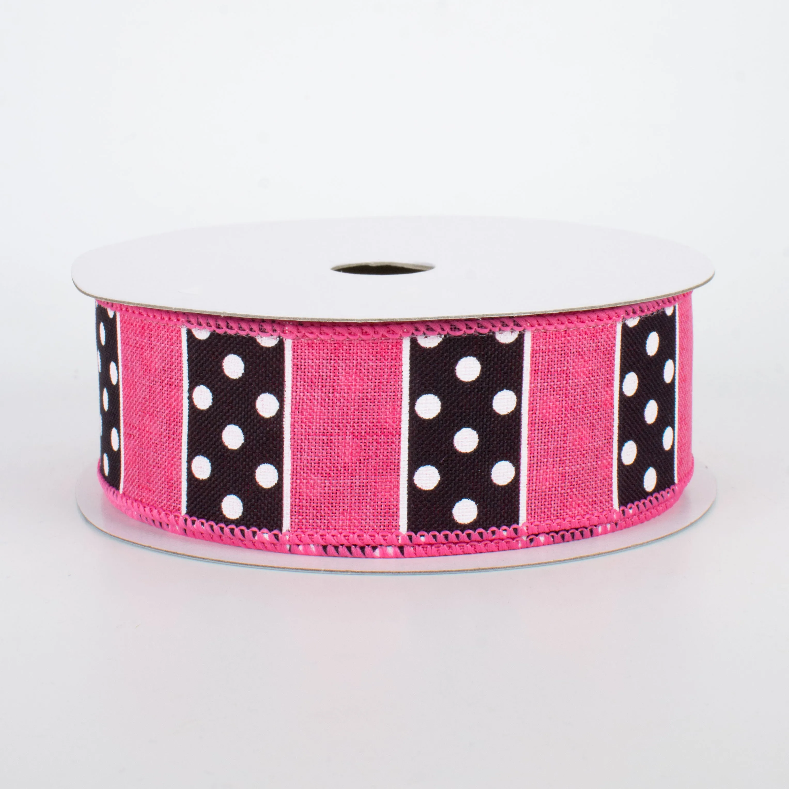 1.5" BW Polka Dot Stripes Ribbon: Hot Pink (10 Yards)
