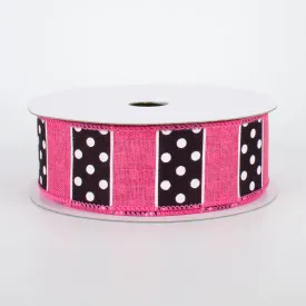 1.5" BW Polka Dot Stripes Ribbon: Hot Pink (10 Yards)