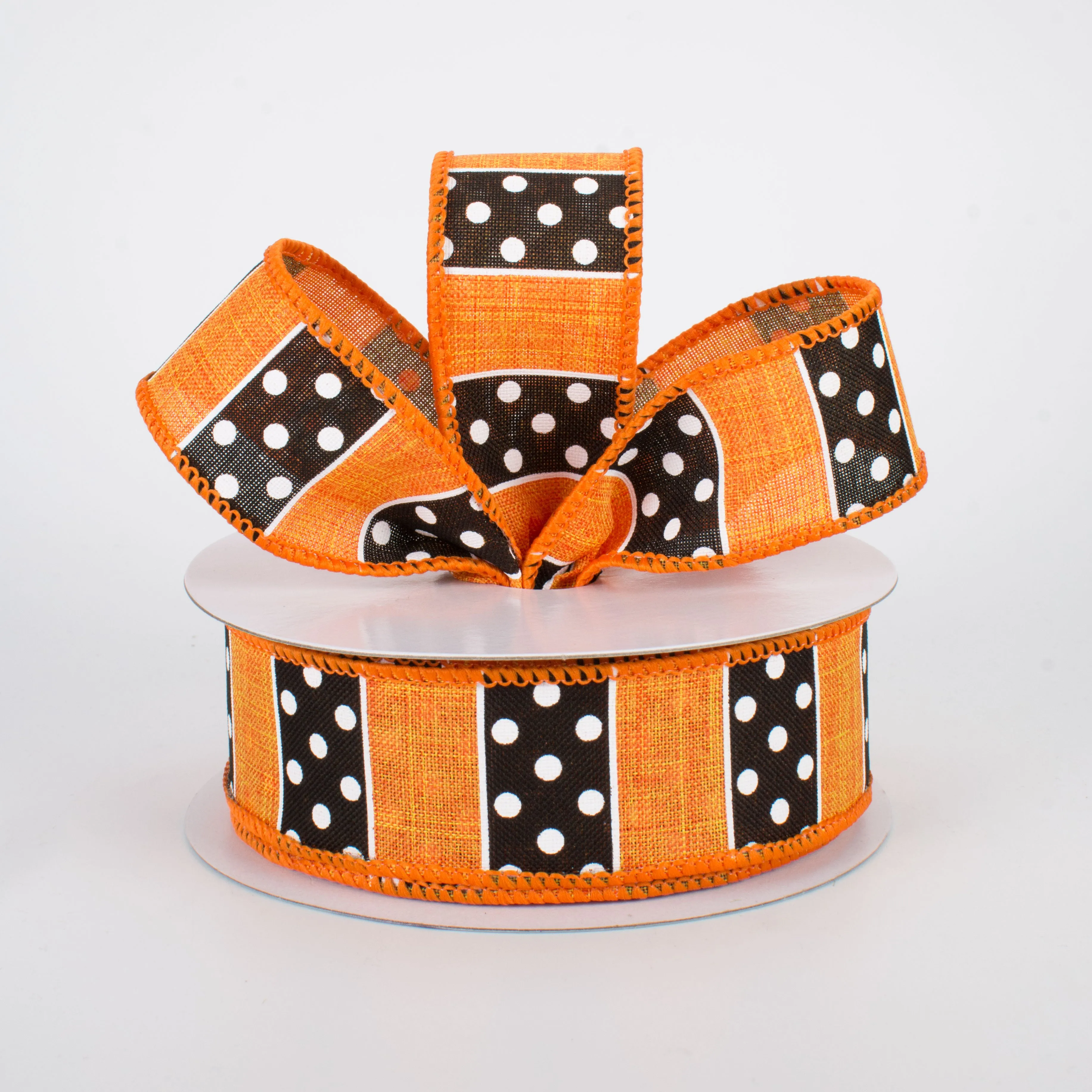 1.5" BW Polka Dot Stripes Ribbon: Orange (10 Yards)