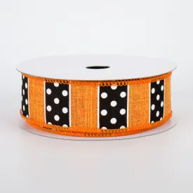 1.5" BW Polka Dot Stripes Ribbon: Orange (10 Yards)