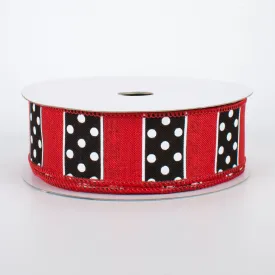1.5" BW Polka Dot Stripes Ribbon: Red (10 Yards)