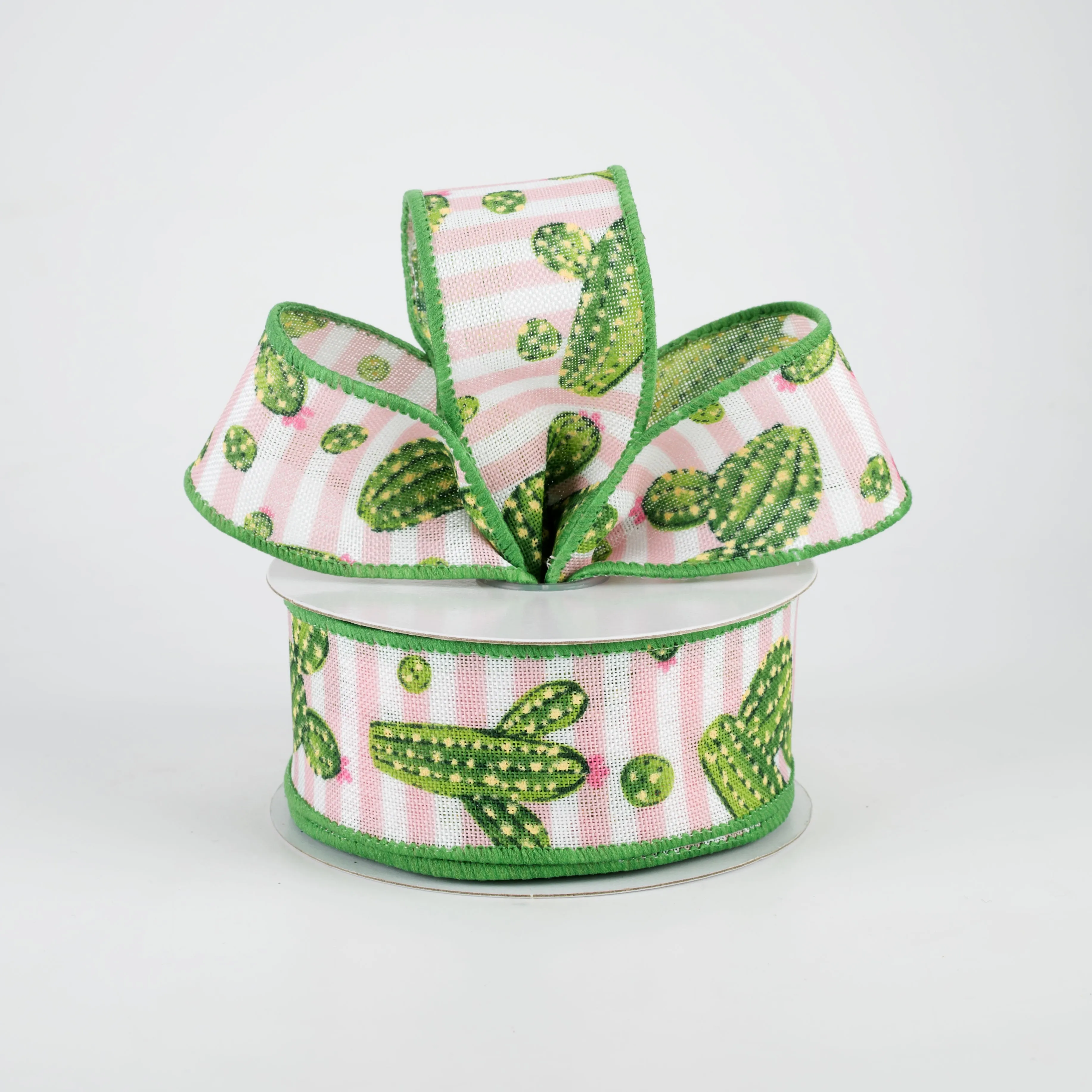 1.5" Cactus Stripe Ribbon: Pink & White (10 Yards)